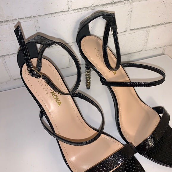 Fashion Nova Black Stiletto Heel Rhinestone Heel Fancy Club Size 11 - Picture 3 of 7